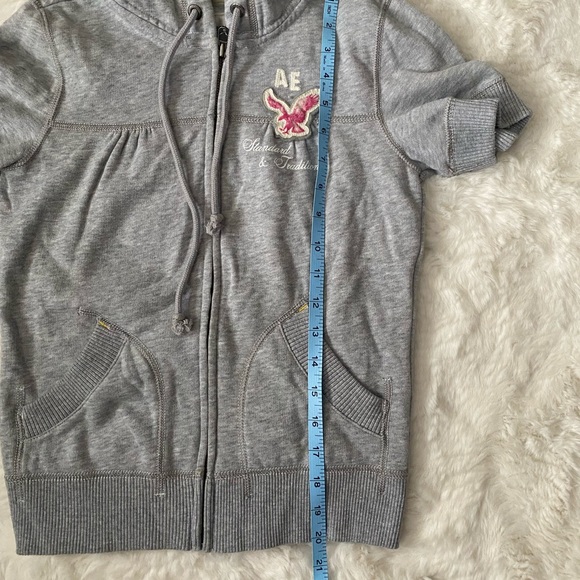 American Eagle Short Sleeve Eagle Fleece Hooded Sweatshirt - Picture 10 of 11